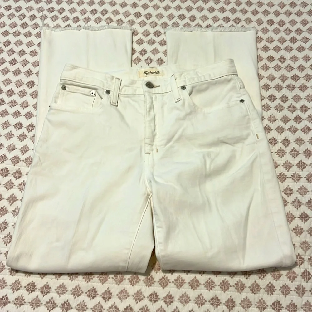 Madewell Cali Demi Boot Jeans in Pure White Denim Raw Hem Edition Size 29